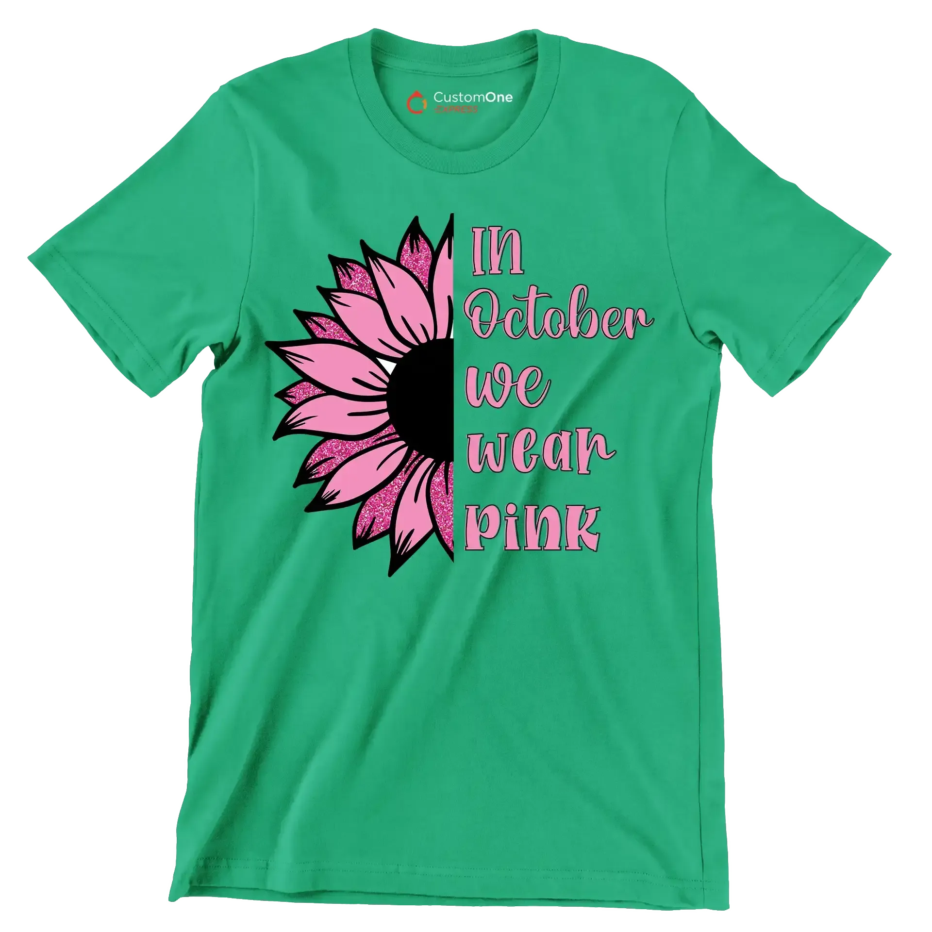 In October We Wear Pink - Breast Cancer Awareness T-Shirt-Green-S-Custom One Express