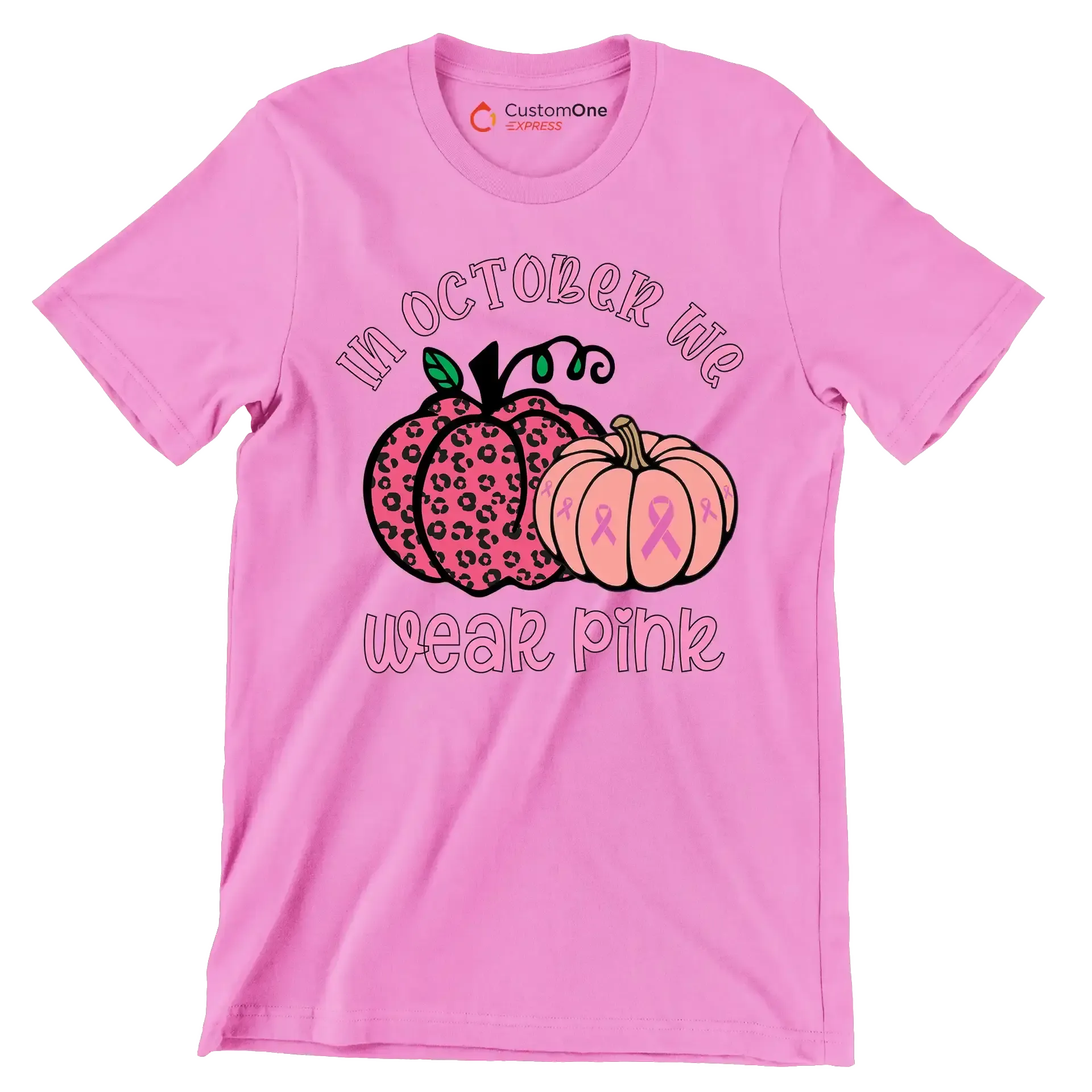 In October We Wear Pink - Breast Cancer Awareness T-Shirt-Pink-S-Custom One Express