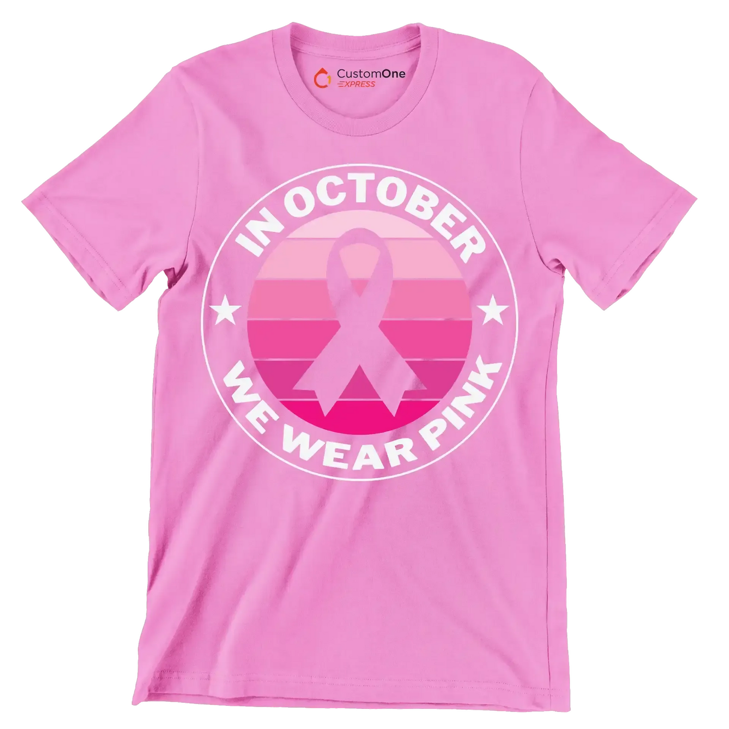 In October We Wear Pink - Breast Cancer Awareness T-Shirt-Pink-S-Custom One Express