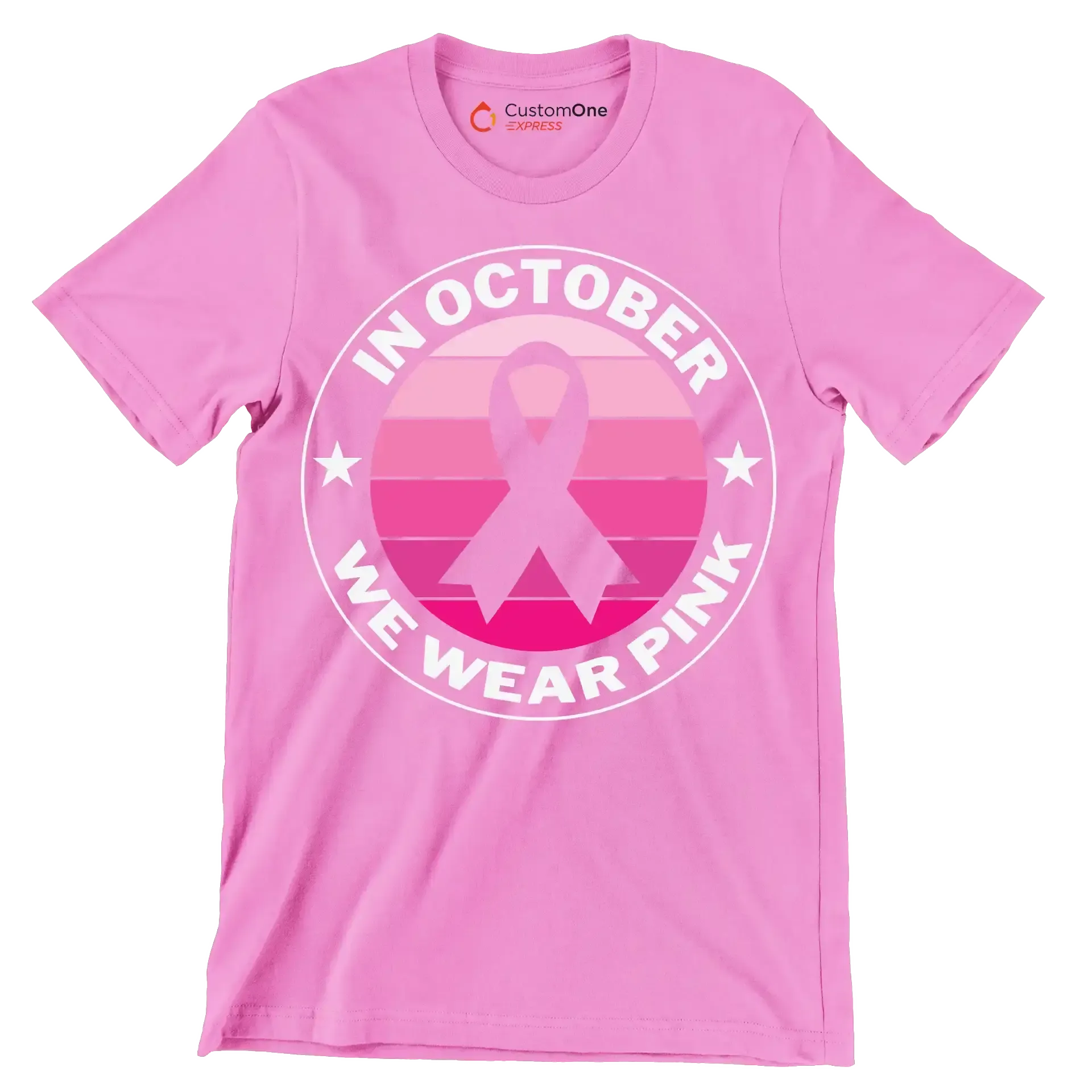 In October We Wear Pink - Breast Cancer Awareness T-Shirt-Pink-S-Custom One Express