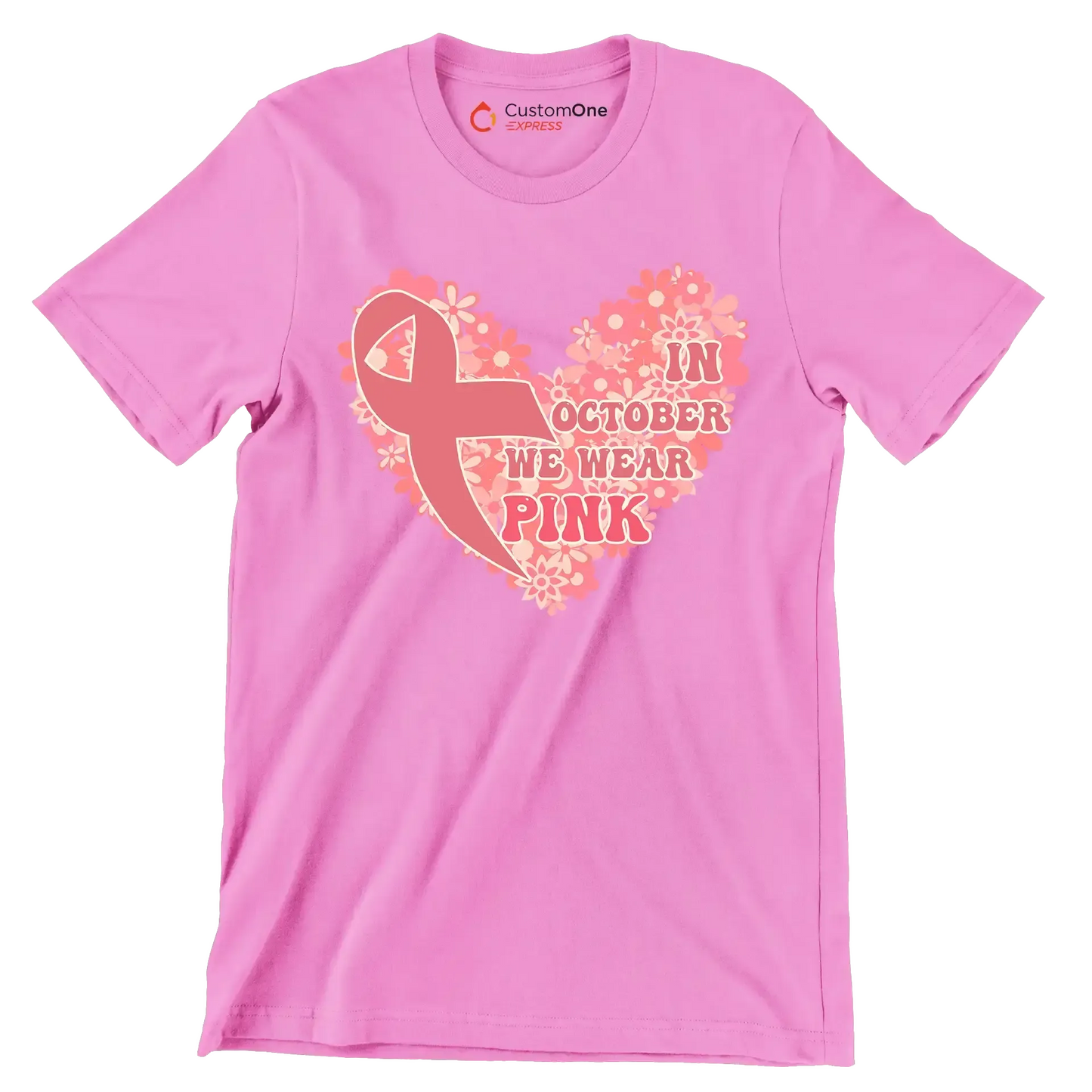 In October We Wear Pink - Breast Cancer Awareness T-Shirt-Pink-S-Custom One Express