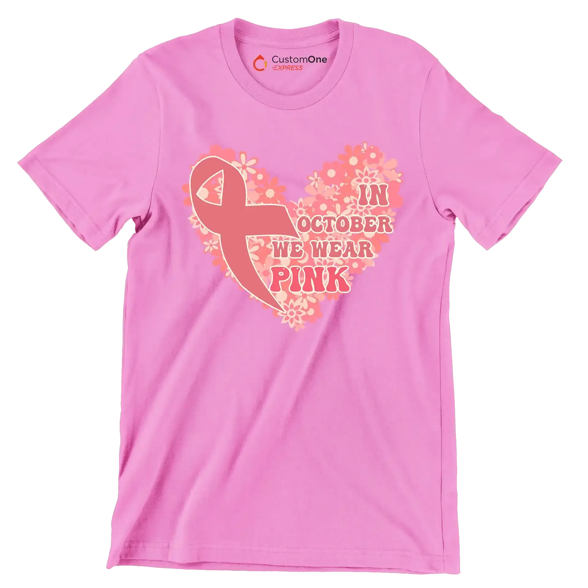 In October We Wear Pink - Breast Cancer Awareness T-Shirt-Pink-S-Custom One Express