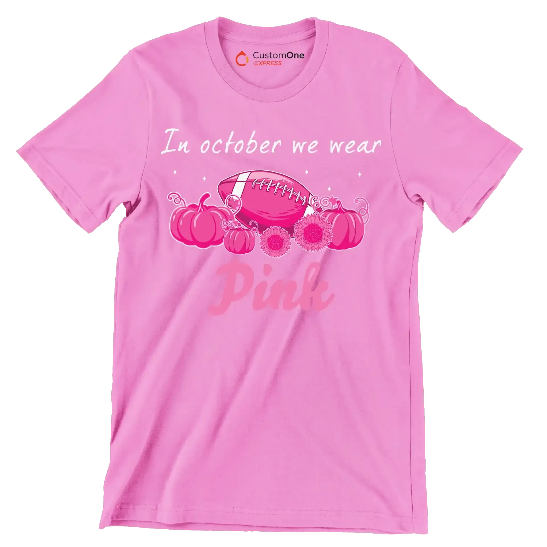 In October We Wear Pink - Breast Cancer Awareness T-Shirt-Pink-S-Custom One Express