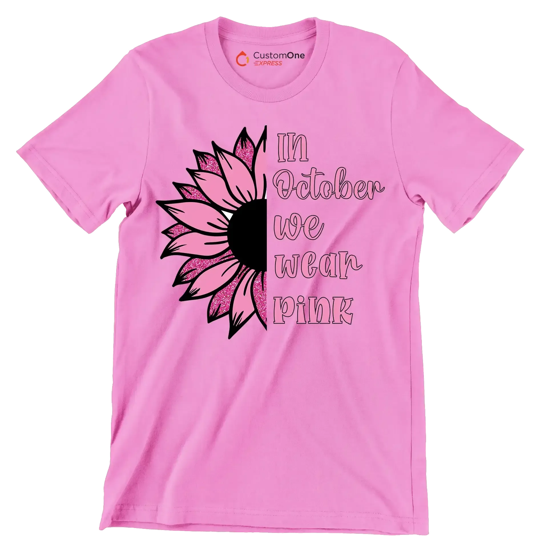 In October We Wear Pink - Breast Cancer Awareness T-Shirt-Pink-S-Custom One Express