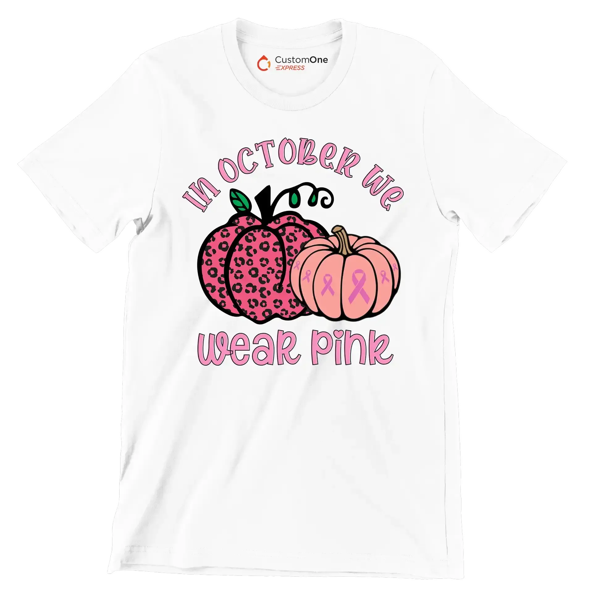 In October We Wear Pink - Breast Cancer Awareness T-Shirt-White-S-Custom One Express