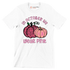 In October We Wear Pink - Breast Cancer Awareness T-Shirt-White-S-Custom One Express