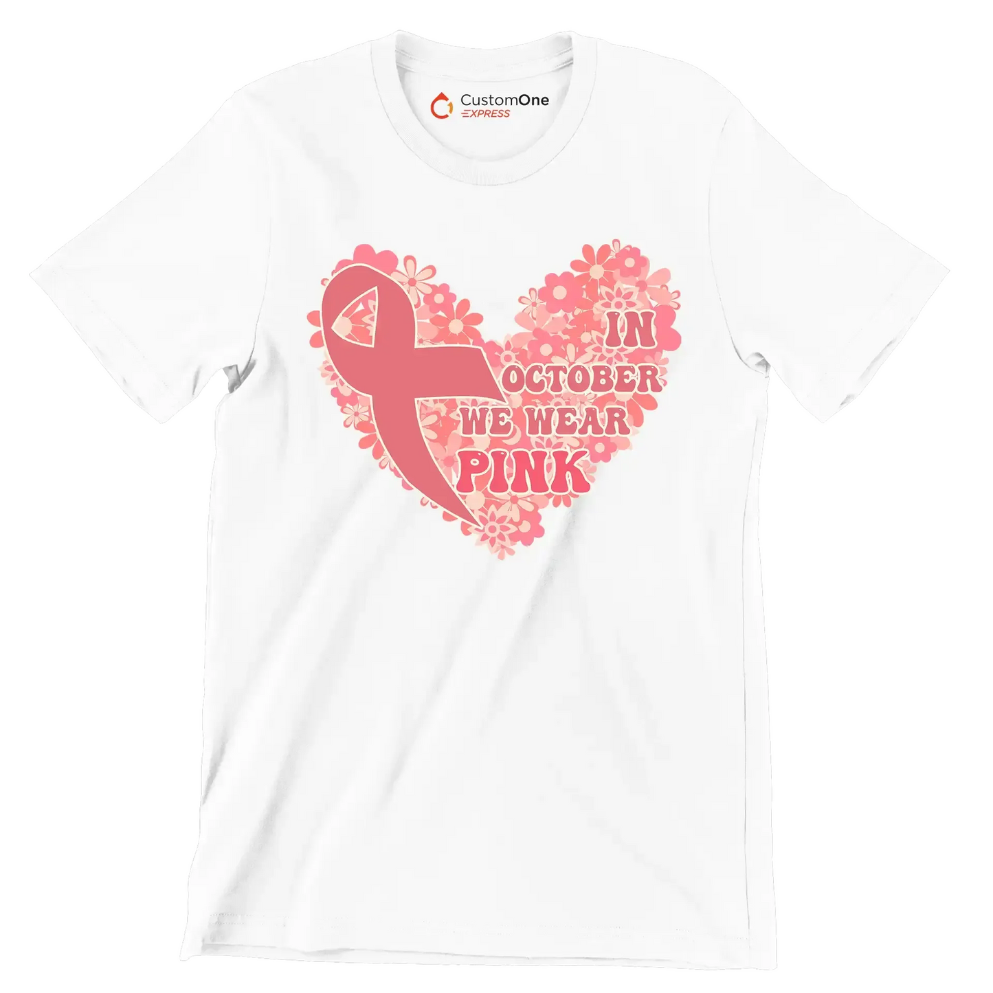 In October We Wear Pink - Breast Cancer Awareness T-Shirt-White-S-Custom One Express