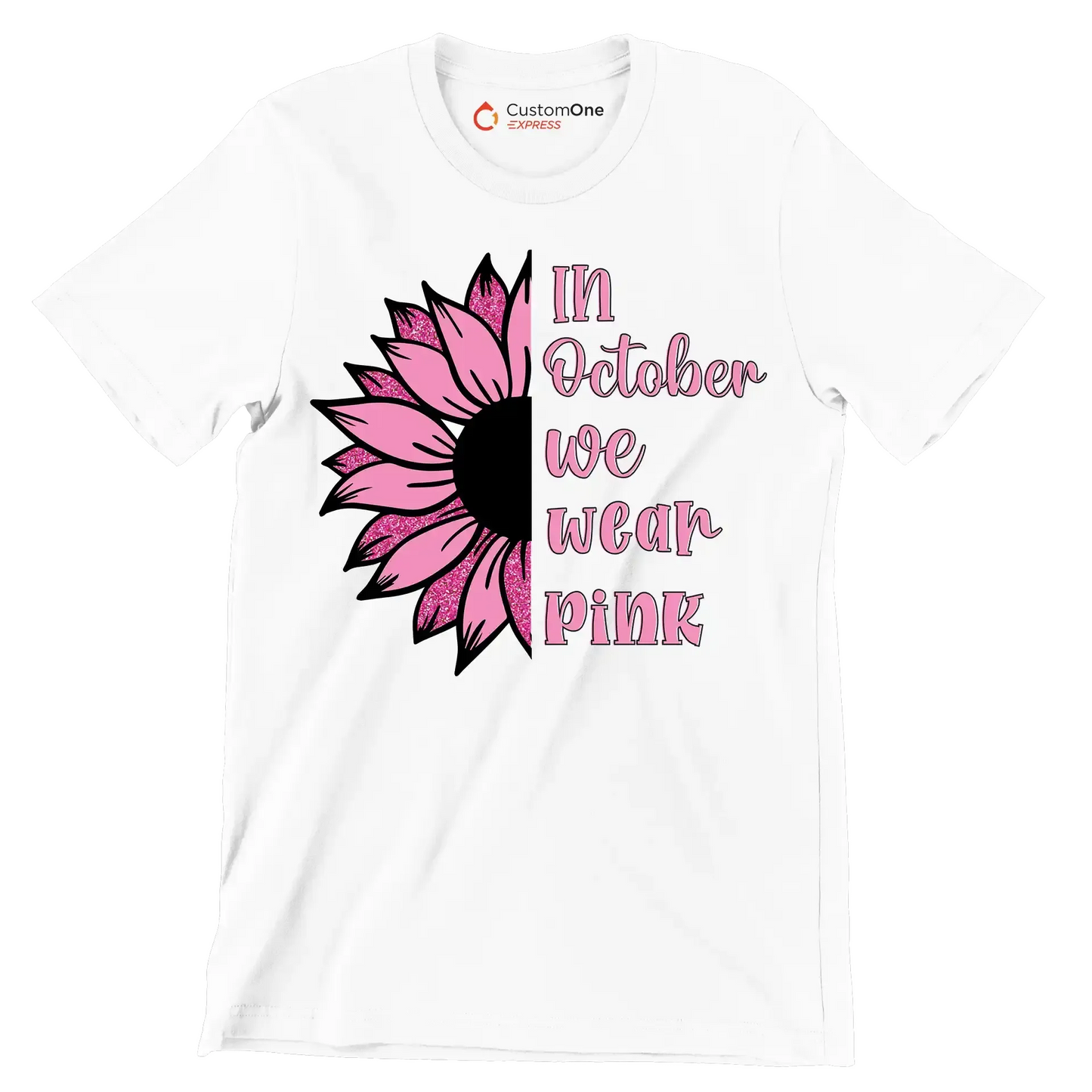 In October We Wear Pink - Breast Cancer Awareness T-Shirt-White-S-Custom One Express