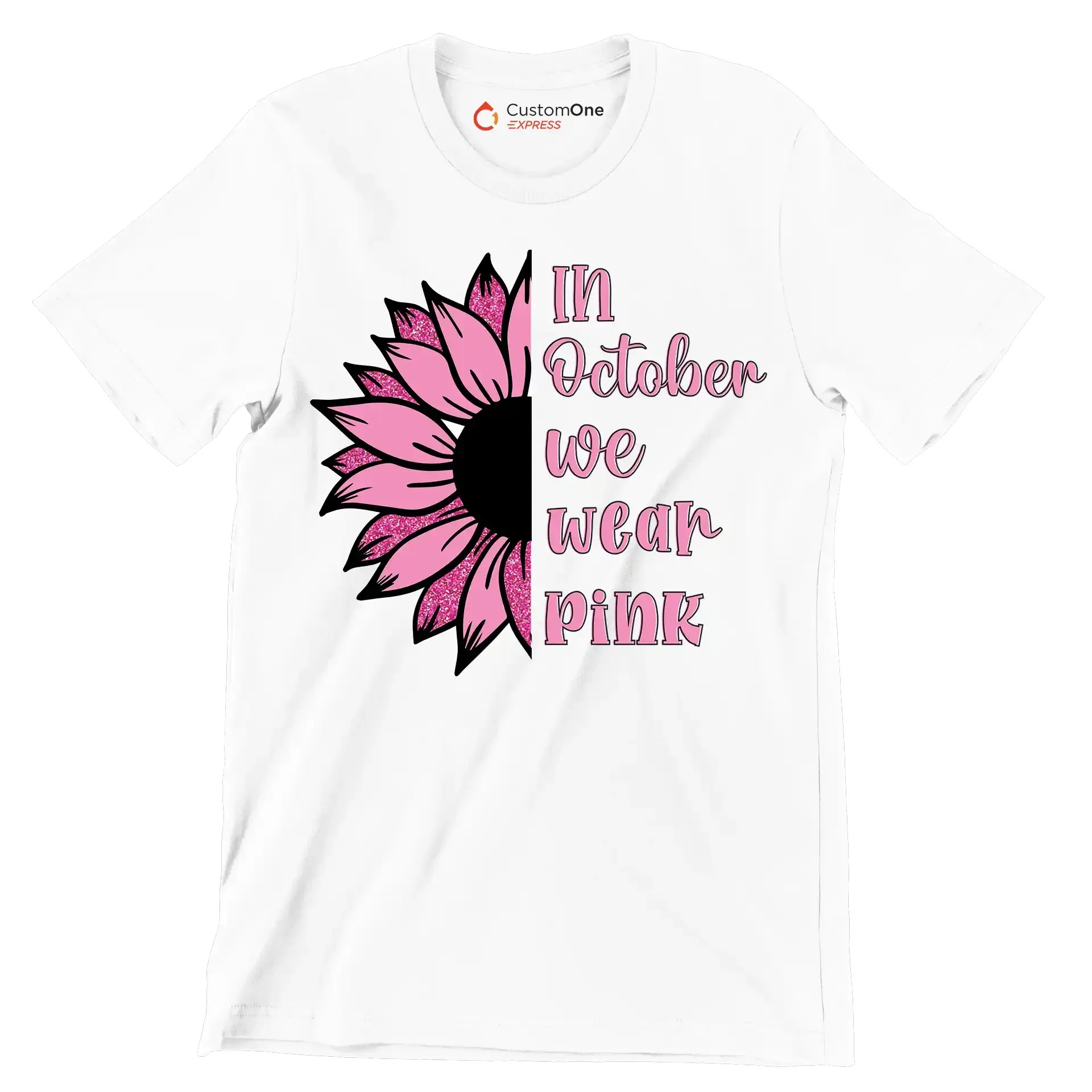 In October We Wear Pink - Breast Cancer Awareness T-Shirt-White-S-Custom One Express