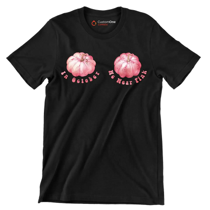 In october we wear pink - Breast Cancer Awareness T-Shirt-Black-S-Custom One Express