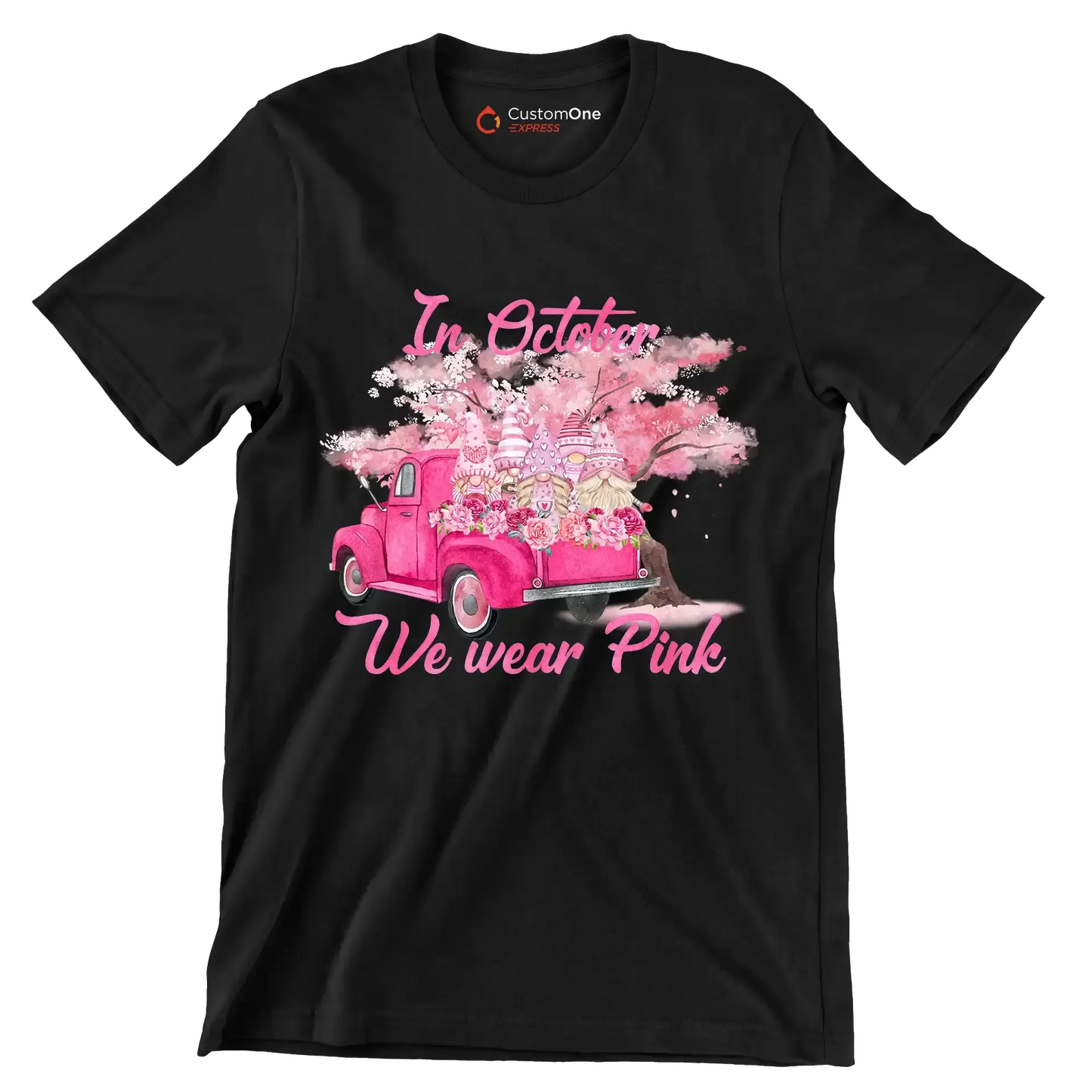 In october we wear pink - Breast Cancer Awareness T-Shirt-Black-S-Custom One Express