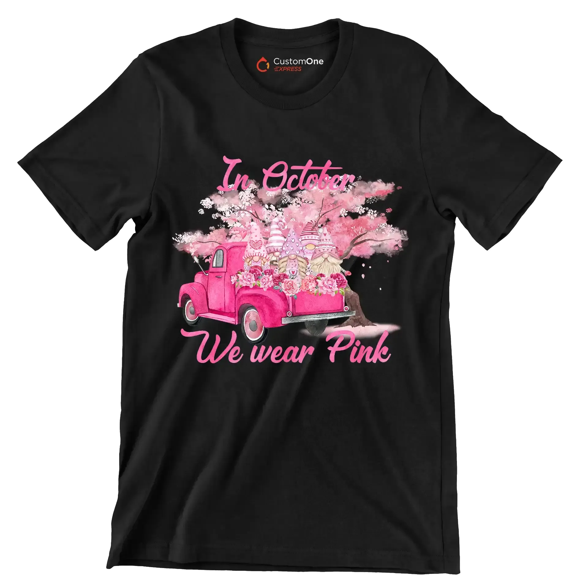 In october we wear pink - Breast Cancer Awareness T-Shirt-Black-S-Custom One Express