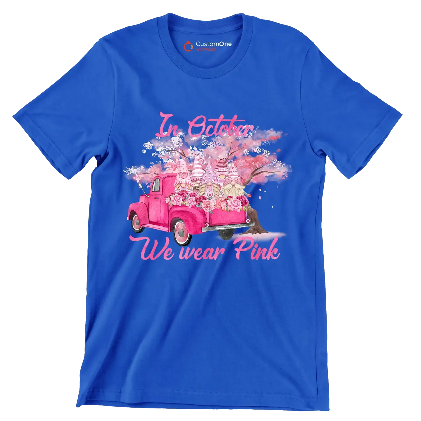 In october we wear pink - Breast Cancer Awareness T-Shirt-Blue-S-Custom One Express