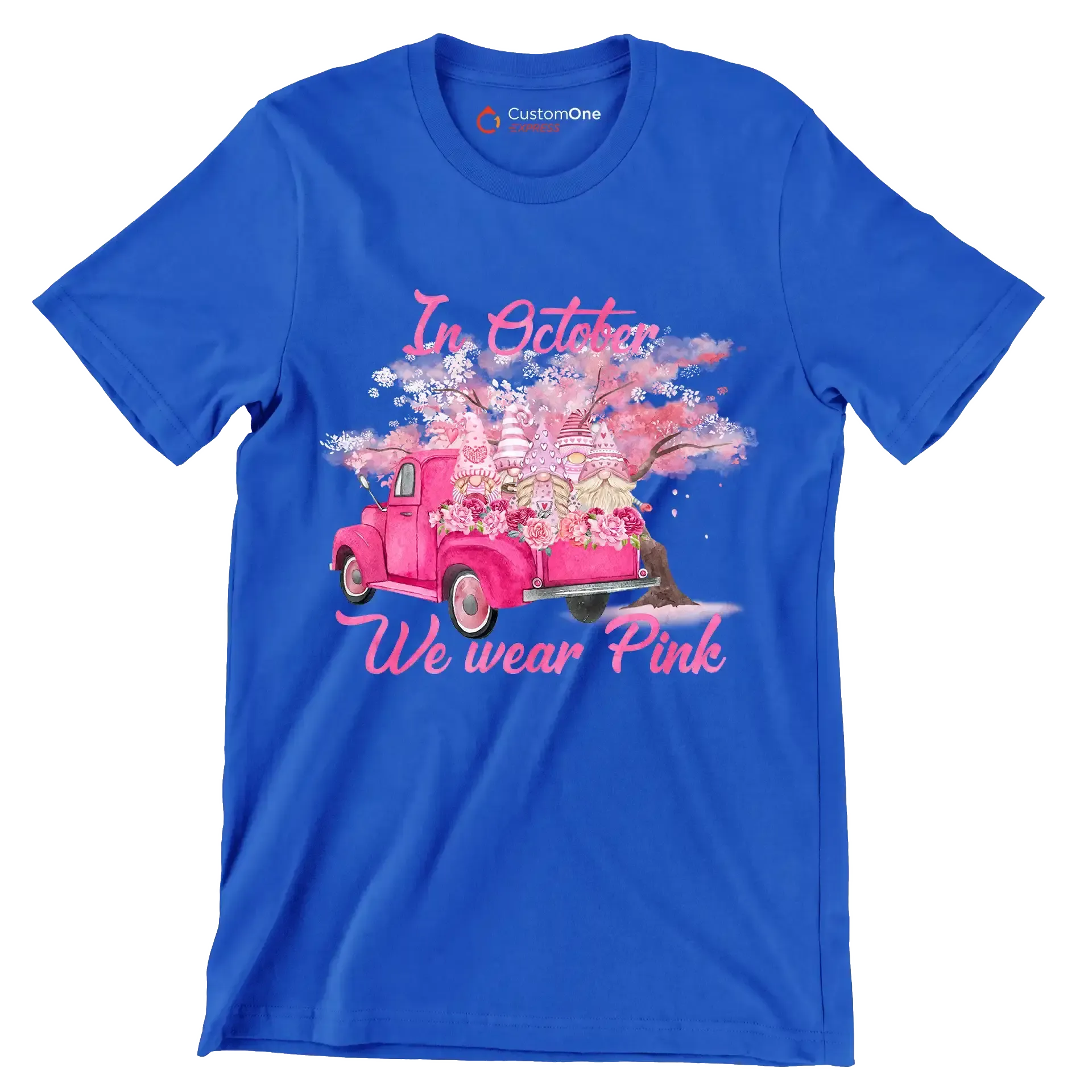 In october we wear pink - Breast Cancer Awareness T-Shirt-Blue-S-Custom One Express