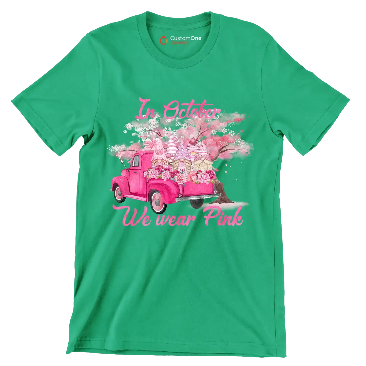 In october we wear pink - Breast Cancer Awareness T-Shirt-Green-S-Custom One Express