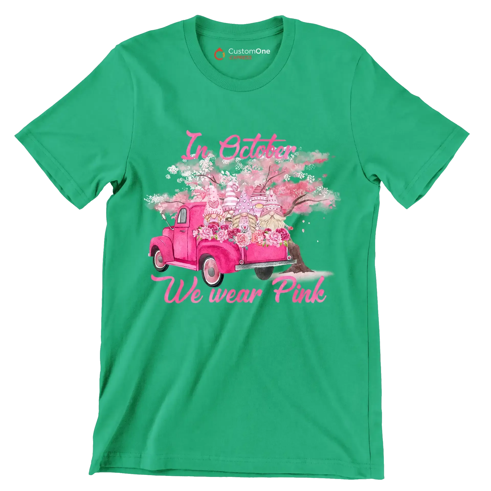 In october we wear pink - Breast Cancer Awareness T-Shirt-Green-S-Custom One Express