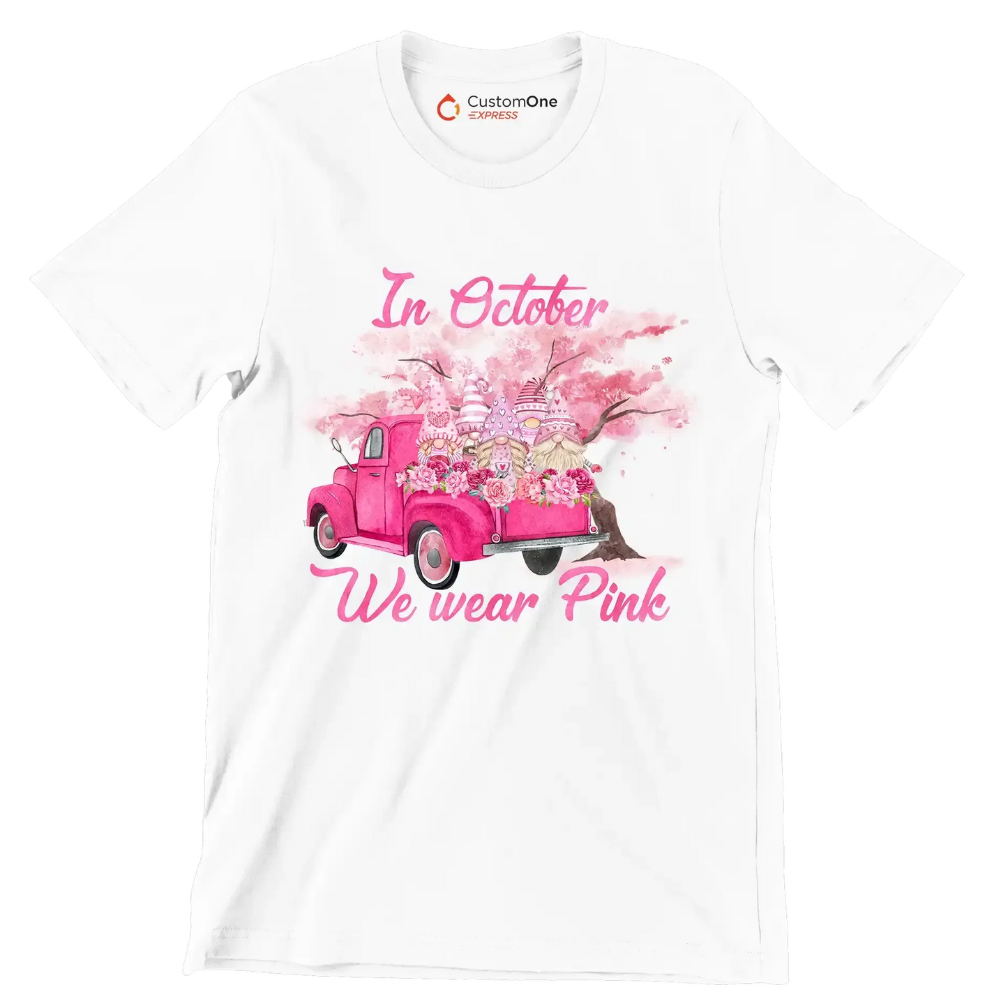 In october we wear pink - Breast Cancer Awareness T-Shirt-White-S-Custom One Express