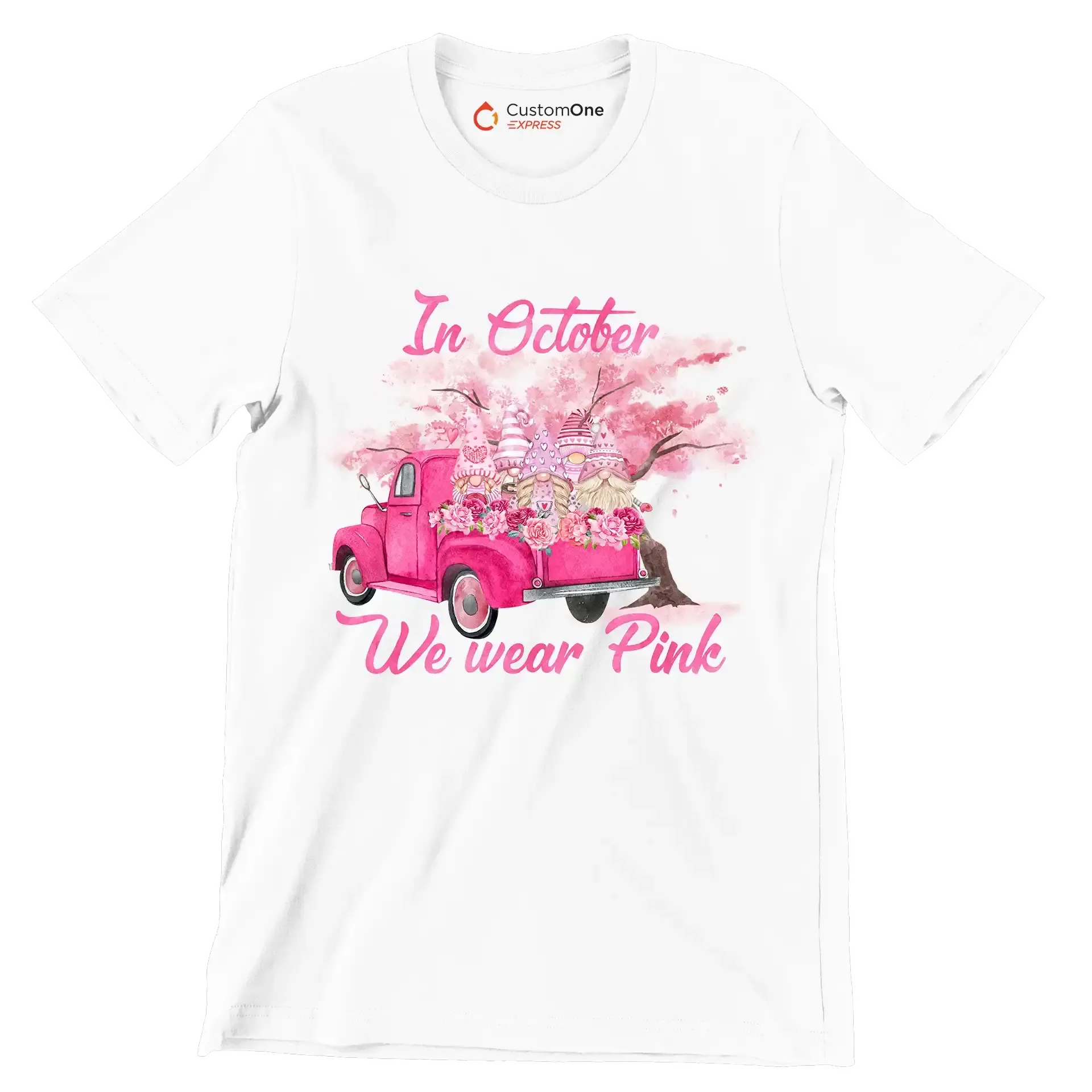 In october we wear pink - Breast Cancer Awareness T-Shirt-White-S-Custom One Express
