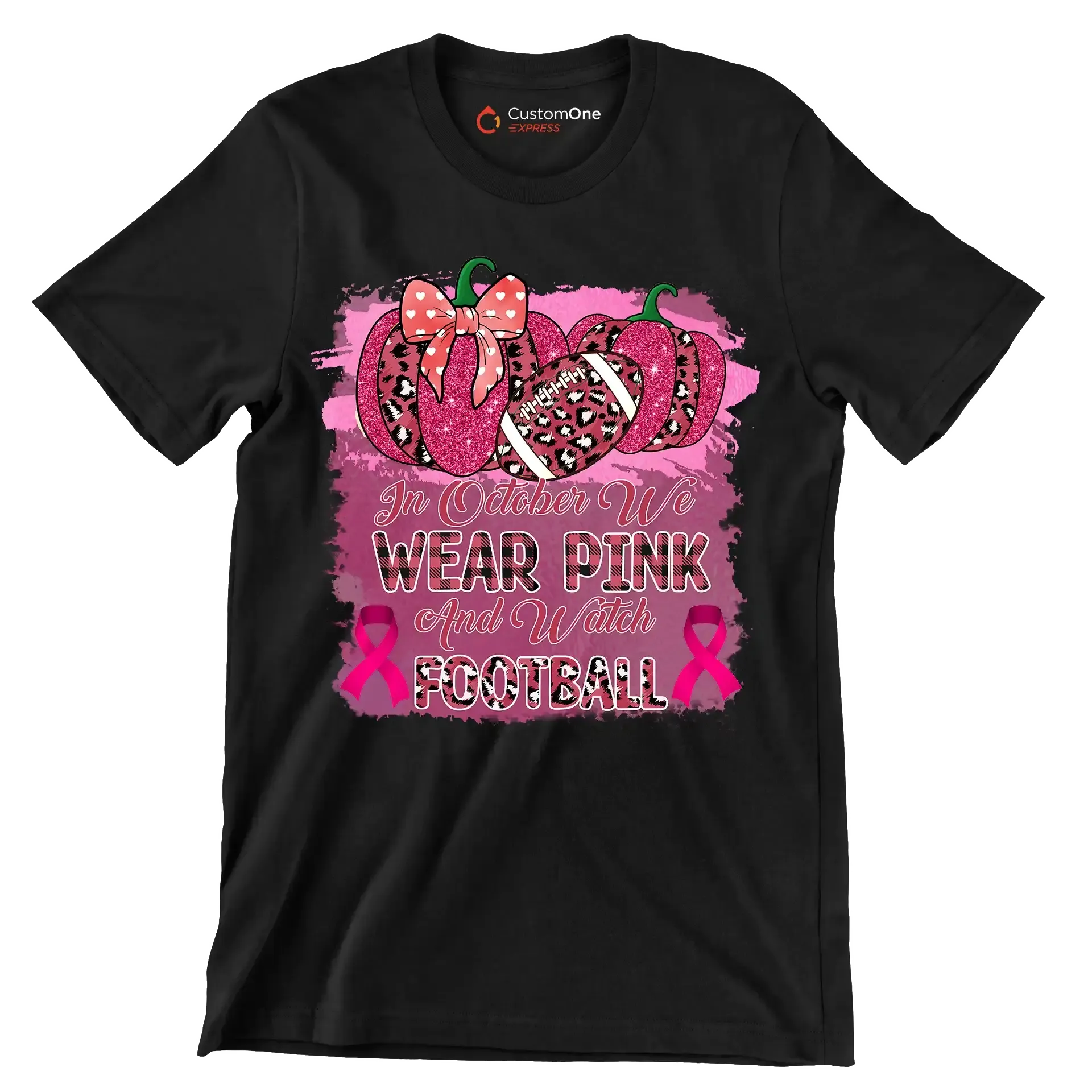 In october we wear pink and watch football - Breast Cancer Awareness T-Shirt-Black-S-Custom One Express