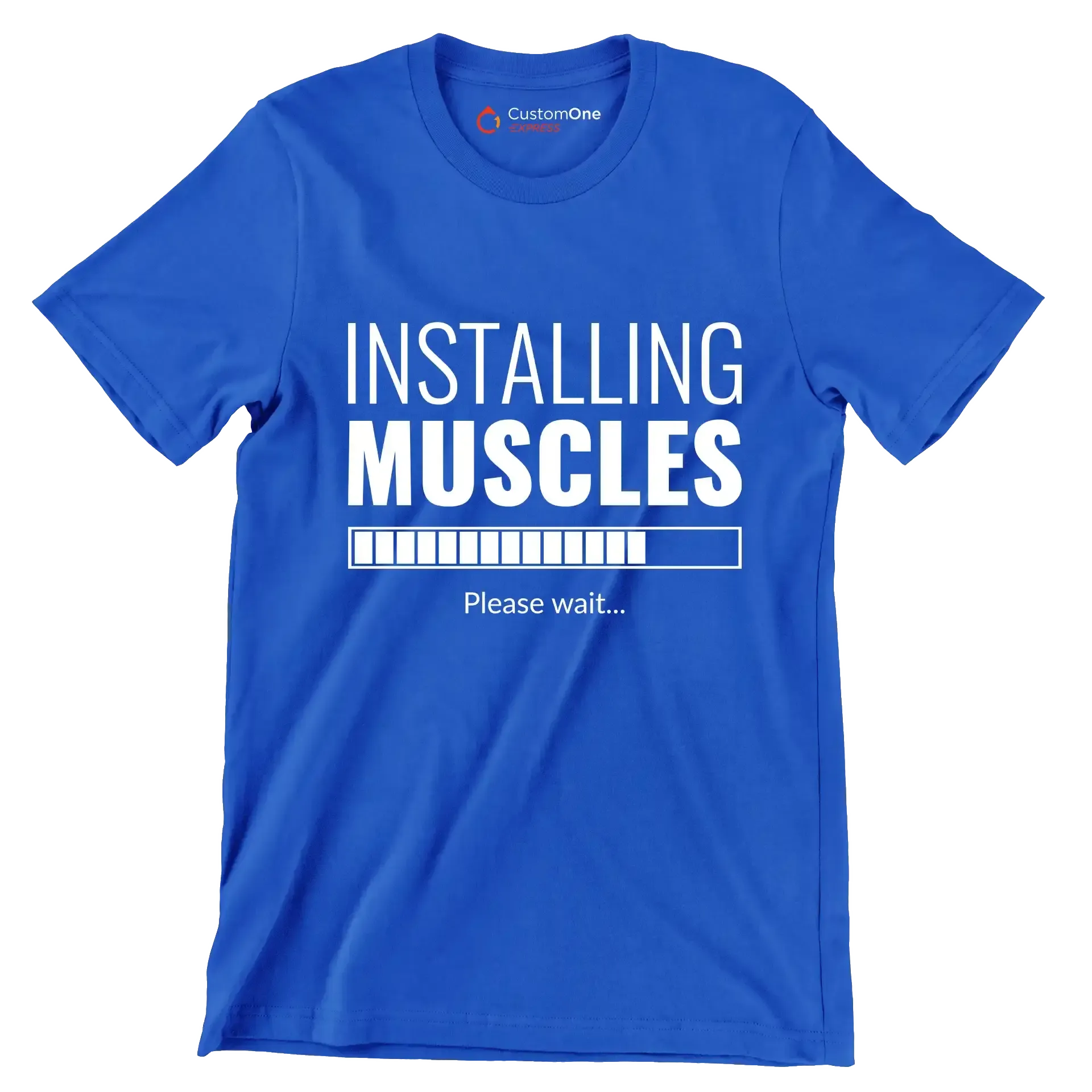 Installing Muscles Please Wait - Gym Themed T-Shirt-Blue-S-Custom One Express