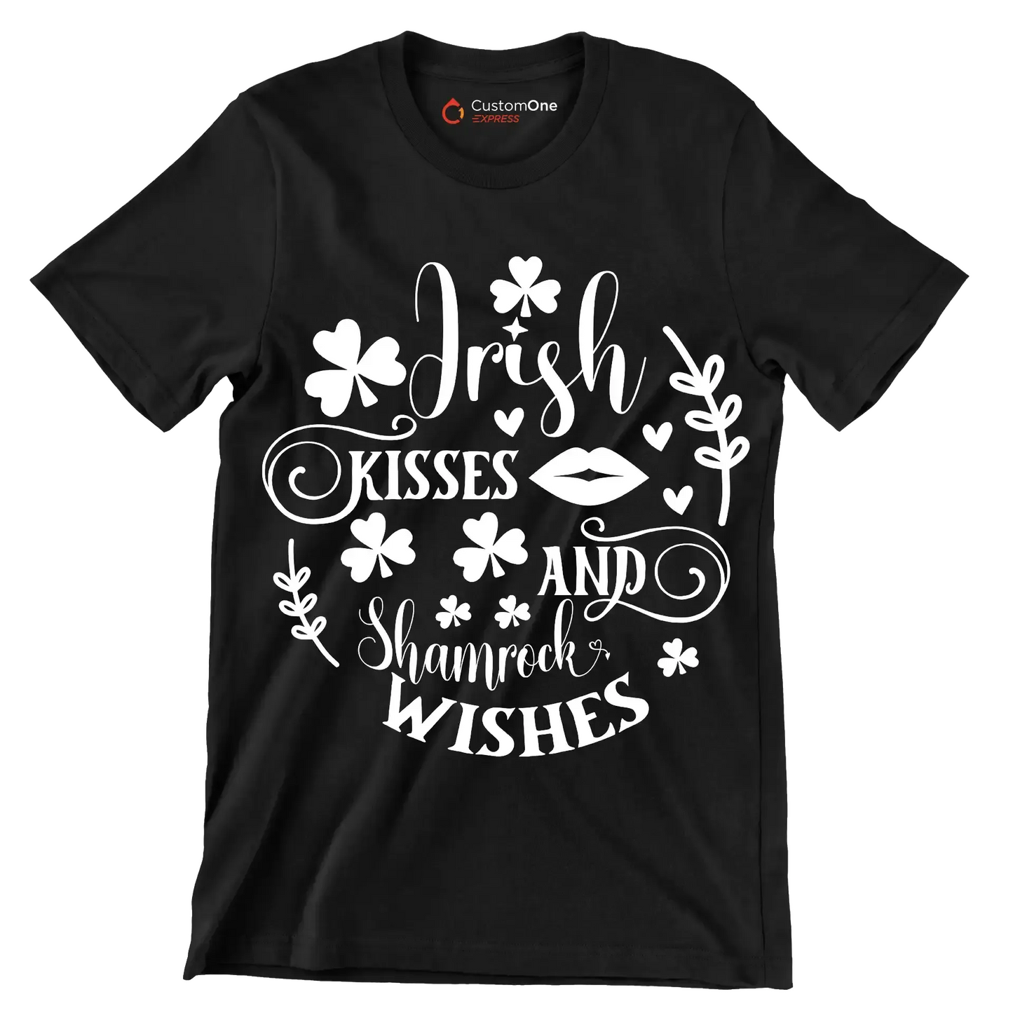 Irish Kisses and Shamrock Wishes - St. Patrick's Day T-Shirt-Black-S-Custom One Express