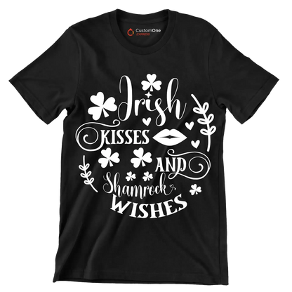 Irish Kisses and Shamrock Wishes - St. Patrick's Day T-Shirt-Black-S-Custom One Express
