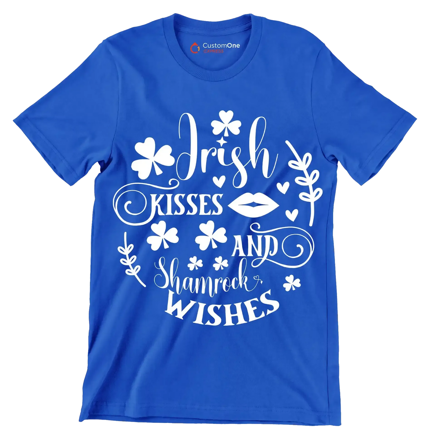Irish Kisses and Shamrock Wishes - St. Patrick's Day T-Shirt-Blue-S-Custom One Express