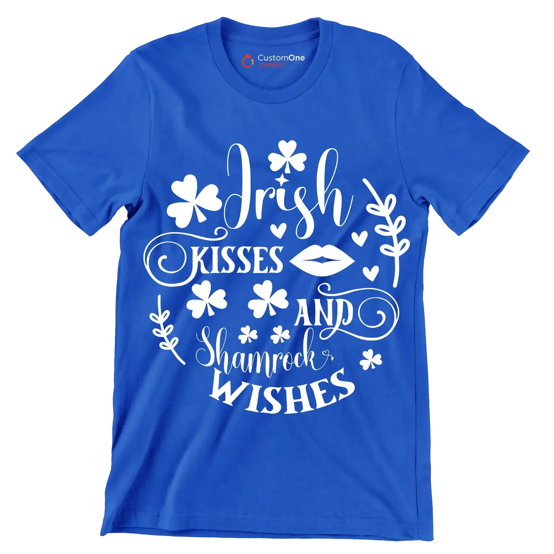 Irish Kisses and Shamrock Wishes - St. Patrick's Day T-Shirt-Blue-S-Custom One Express
