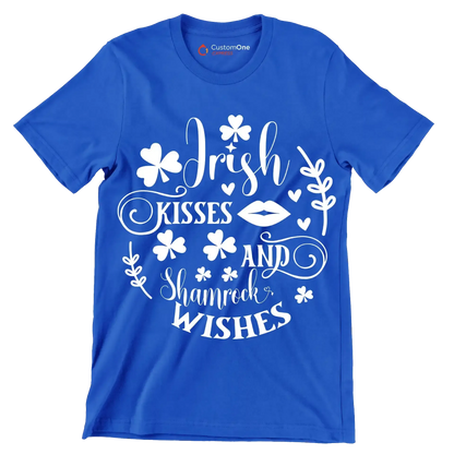 Irish Kisses and Shamrock Wishes - St. Patrick's Day T-Shirt-Blue-S-Custom One Express