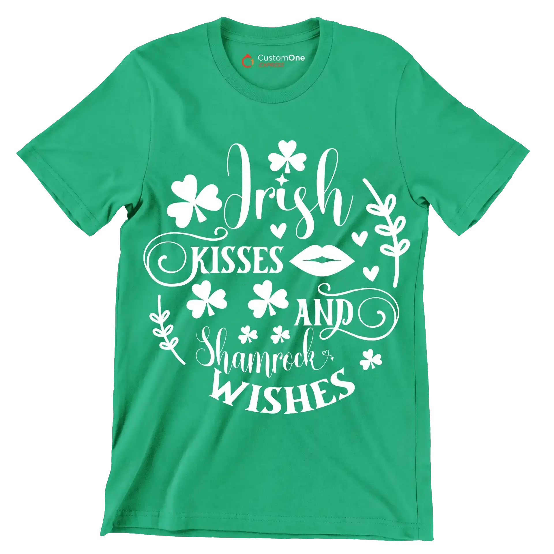 Irish Kisses and Shamrock Wishes - St. Patrick's Day T-Shirt-Green-S-Custom One Express