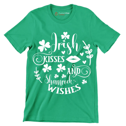 Irish Kisses and Shamrock Wishes - St. Patrick's Day T-Shirt-Green-S-Custom One Express
