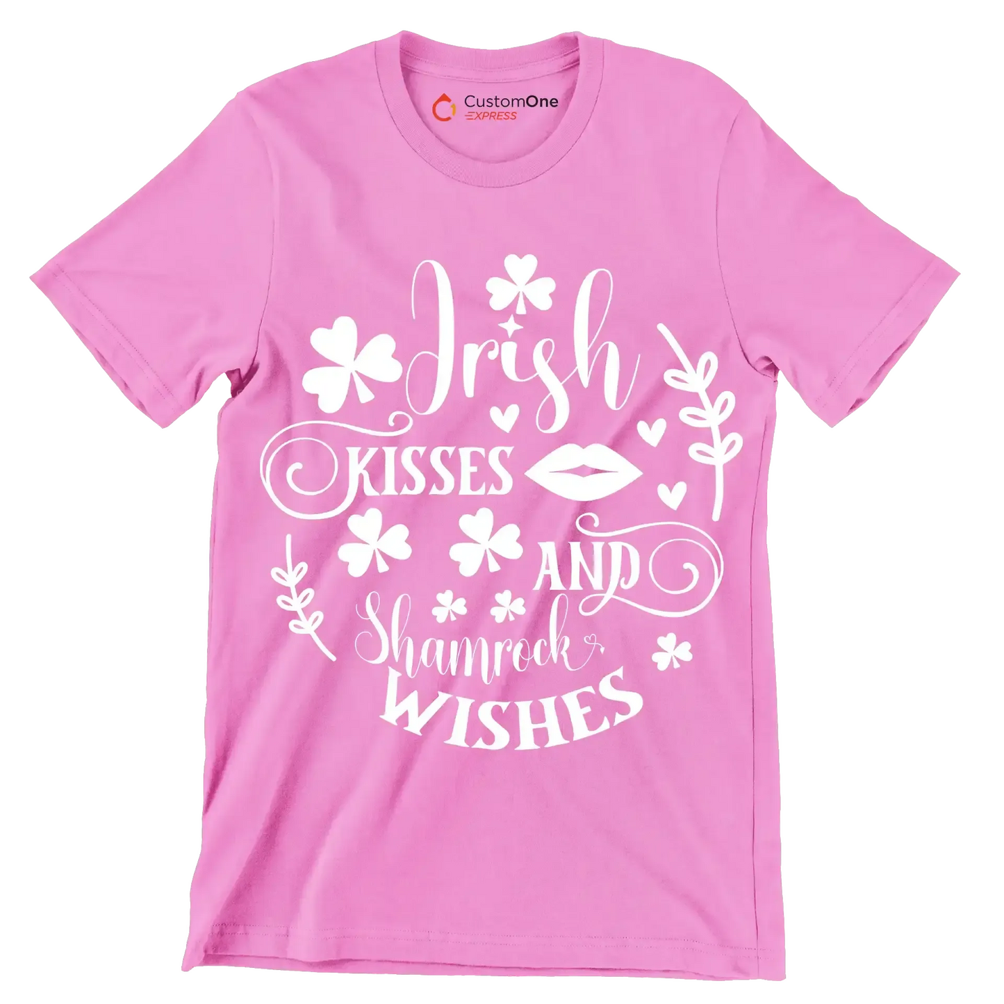 Irish Kisses and Shamrock Wishes - St. Patrick's Day T-Shirt-Pink-S-Custom One Express