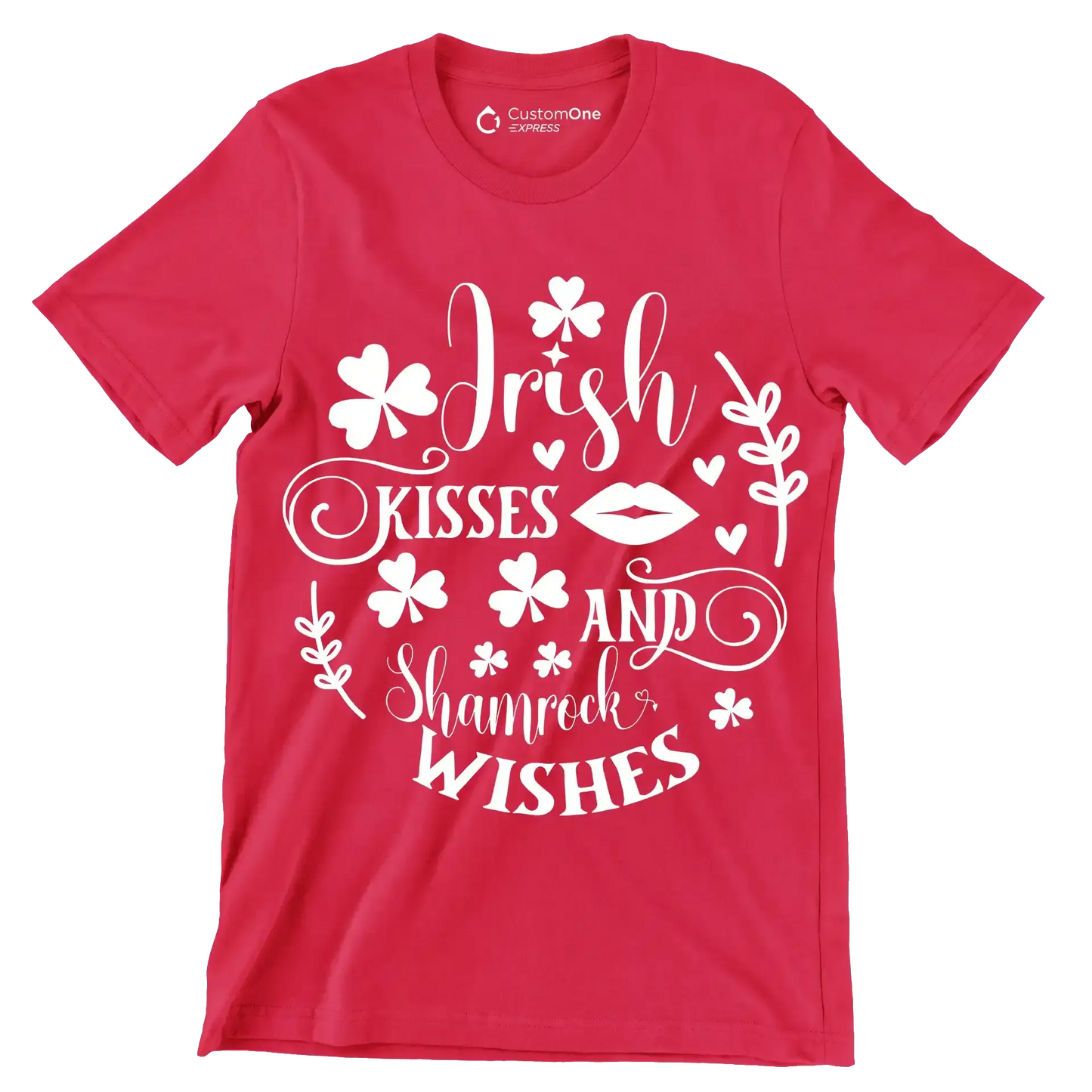 Irish Kisses and Shamrock Wishes - St. Patrick's Day T-Shirt-Red-S-Custom One Express