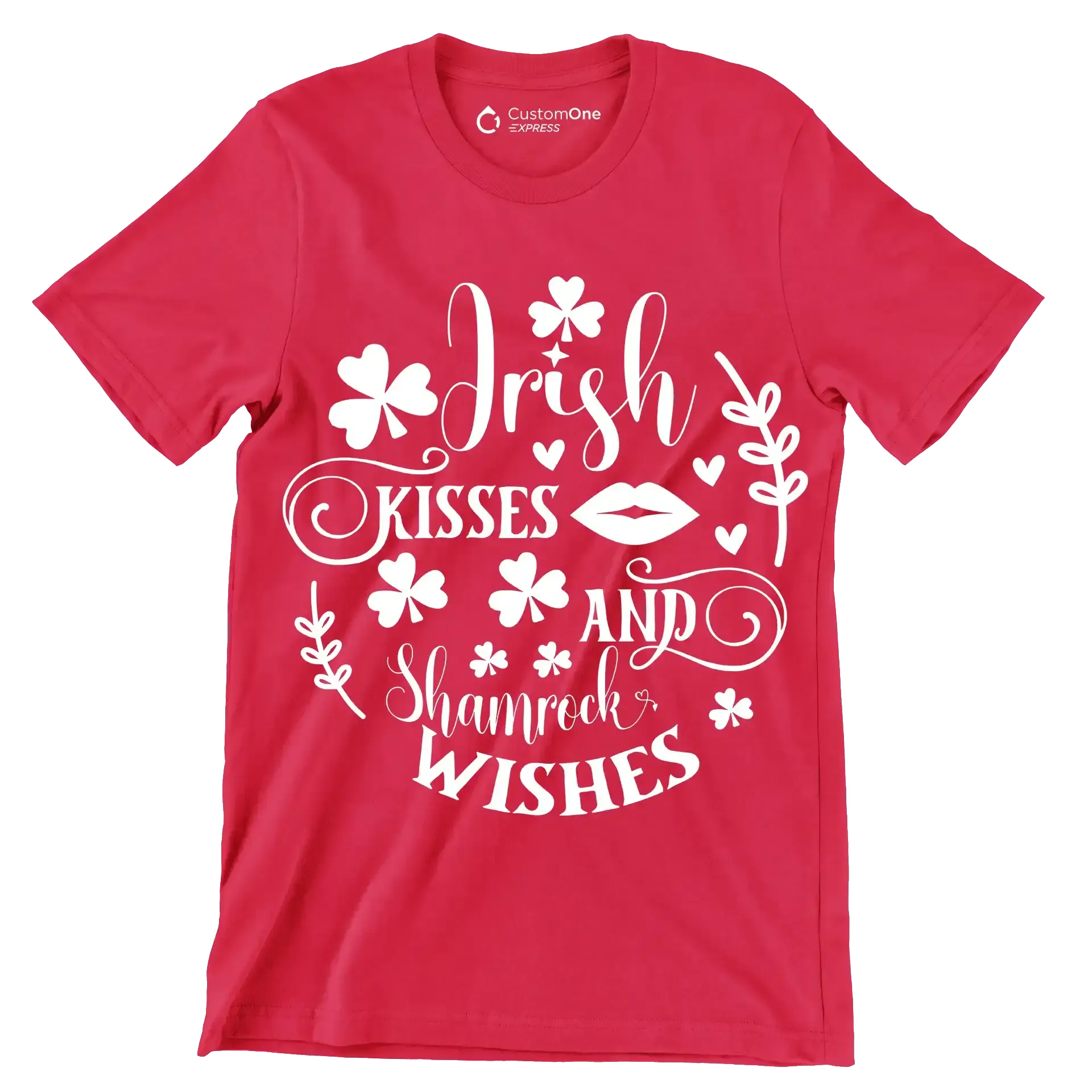 Irish Kisses and Shamrock Wishes - St. Patrick's Day T-Shirt-Red-S-Custom One Express