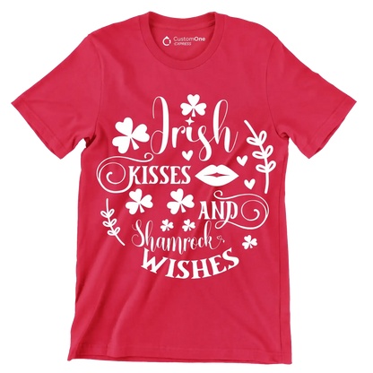 Irish Kisses and Shamrock Wishes - St. Patrick's Day T-Shirt-Red-S-Custom One Express