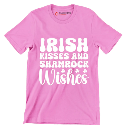 Irish kisses and shamrock wishes - St. Patrick's Day T-Shirt-Pink-S-Custom One Express