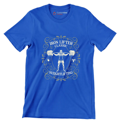 Iron Lifter Classic Weightlifting - Gym Themed T-Shirt-Blue-S-Custom One Express