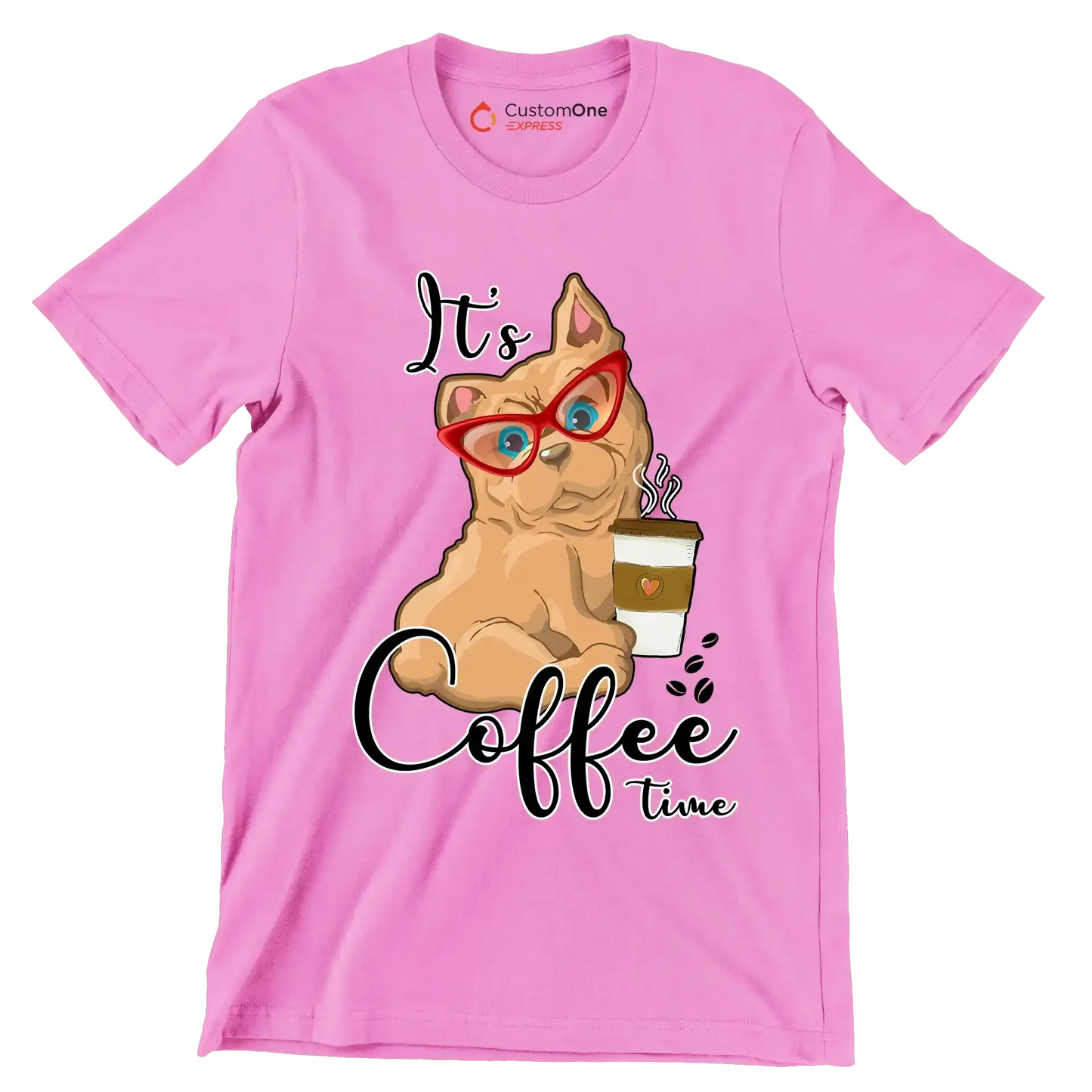 It Is Coffee Time - Coffee Themed T-Shirt-Pink-S-Custom One Express