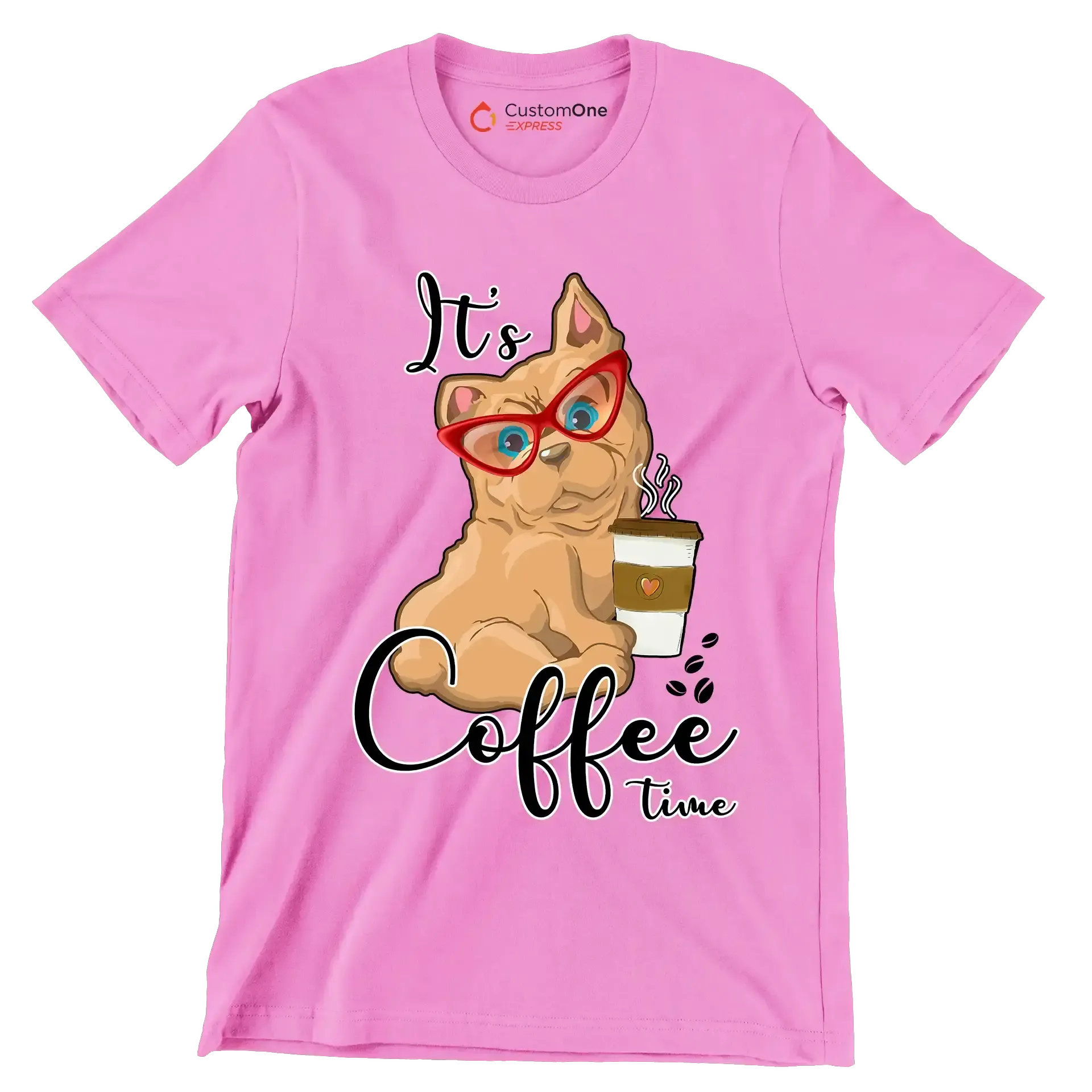 It Is Coffee Time - Coffee Themed T-Shirt-Pink-S-Custom One Express