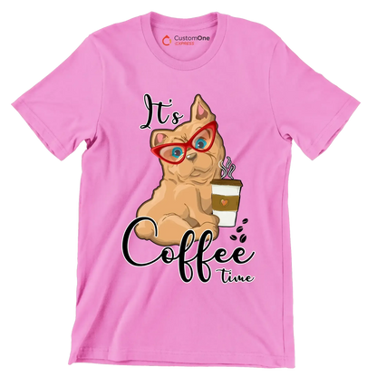 It Is Coffee Time - Coffee Themed T-Shirt-Pink-S-Custom One Express
