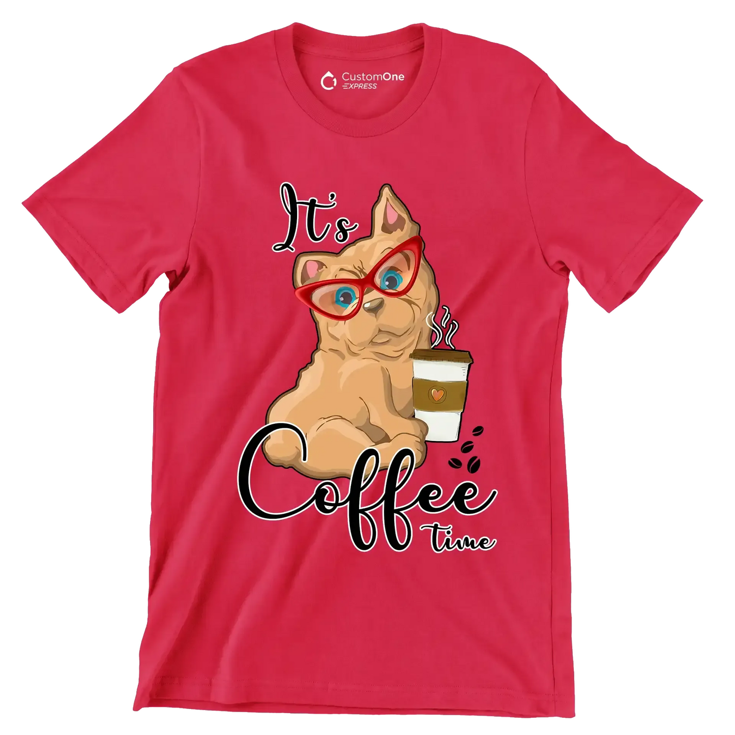 It Is Coffee Time - Coffee Themed T-Shirt-Red-S-Custom One Express
