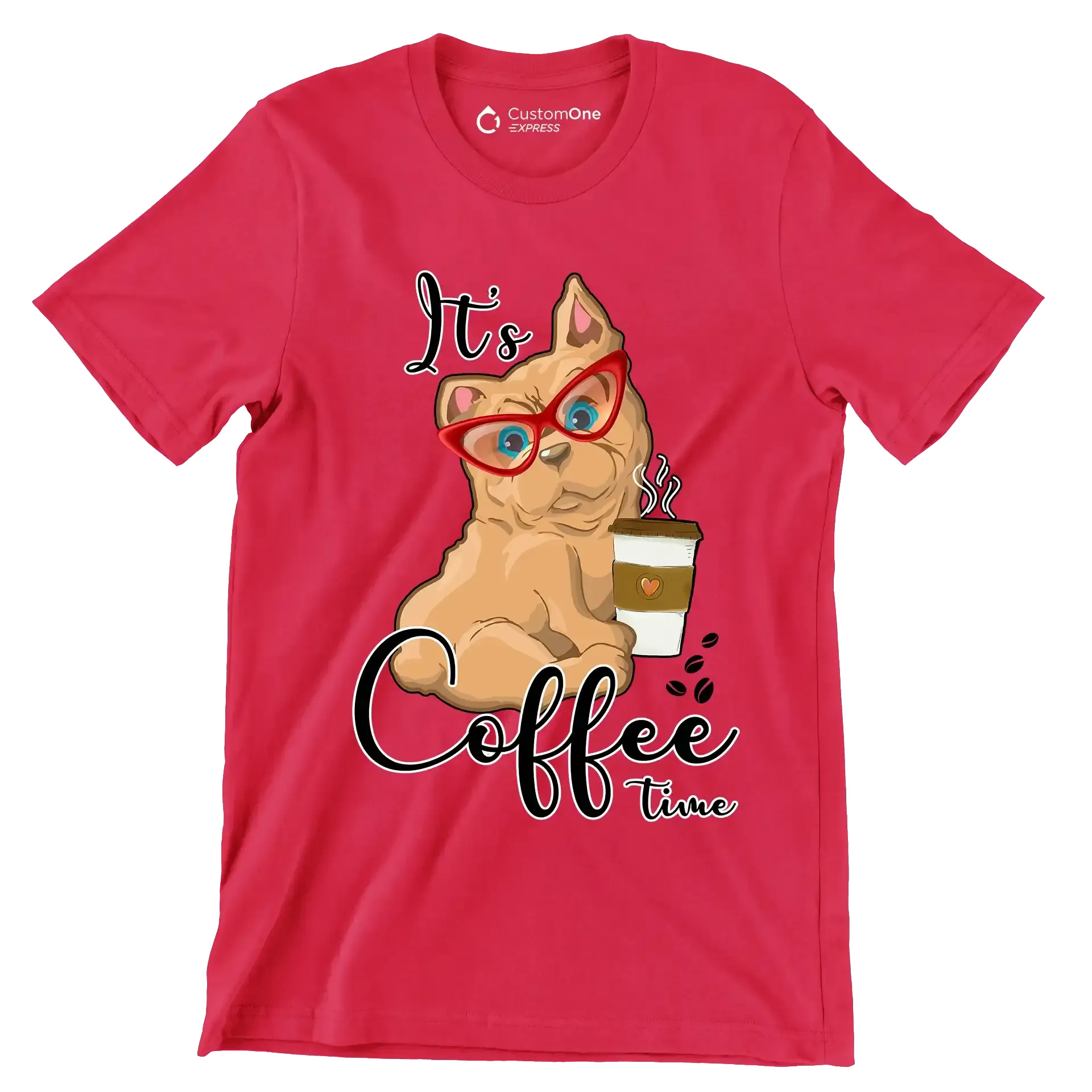 It Is Coffee Time - Coffee Themed T-Shirt-Red-S-Custom One Express