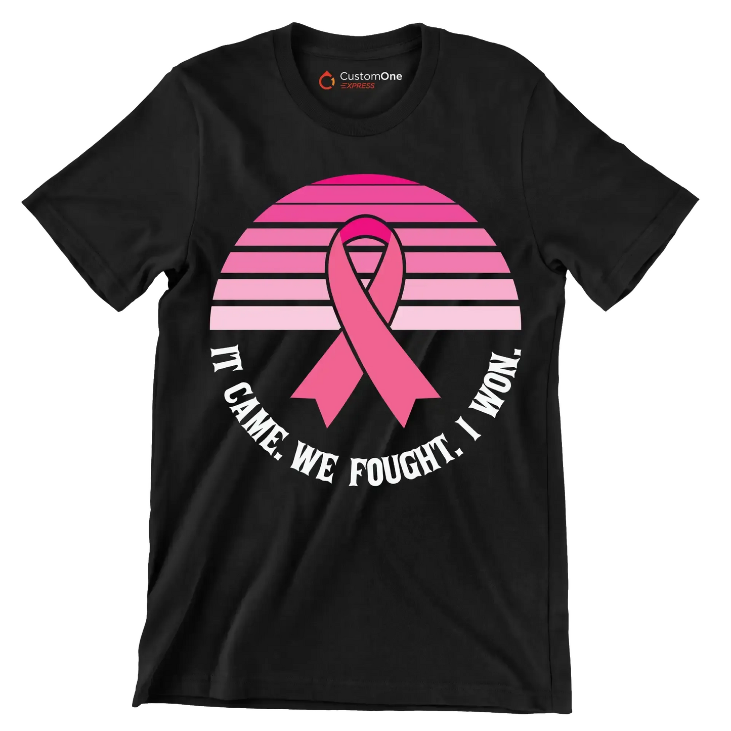It came we fought I won - Breast Cancer Awareness T-Shirt-Black-S-Custom One Express