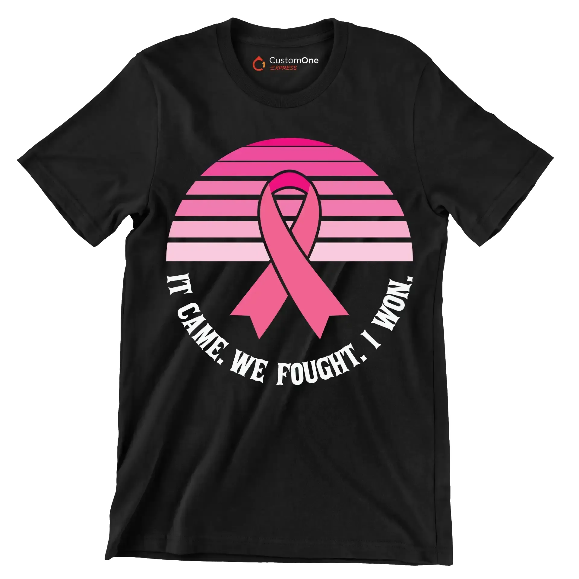 It came we fought I won - Breast Cancer Awareness T-Shirt-Black-S-Custom One Express