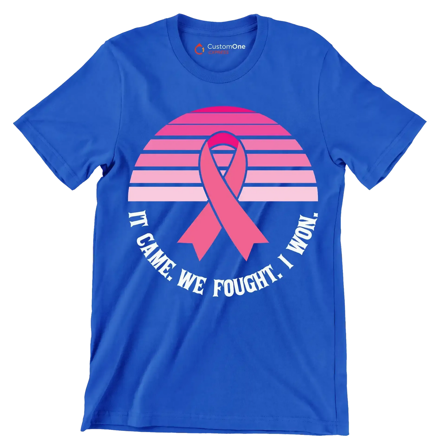 It came we fought I won - Breast Cancer Awareness T-Shirt-Blue-S-Custom One Express