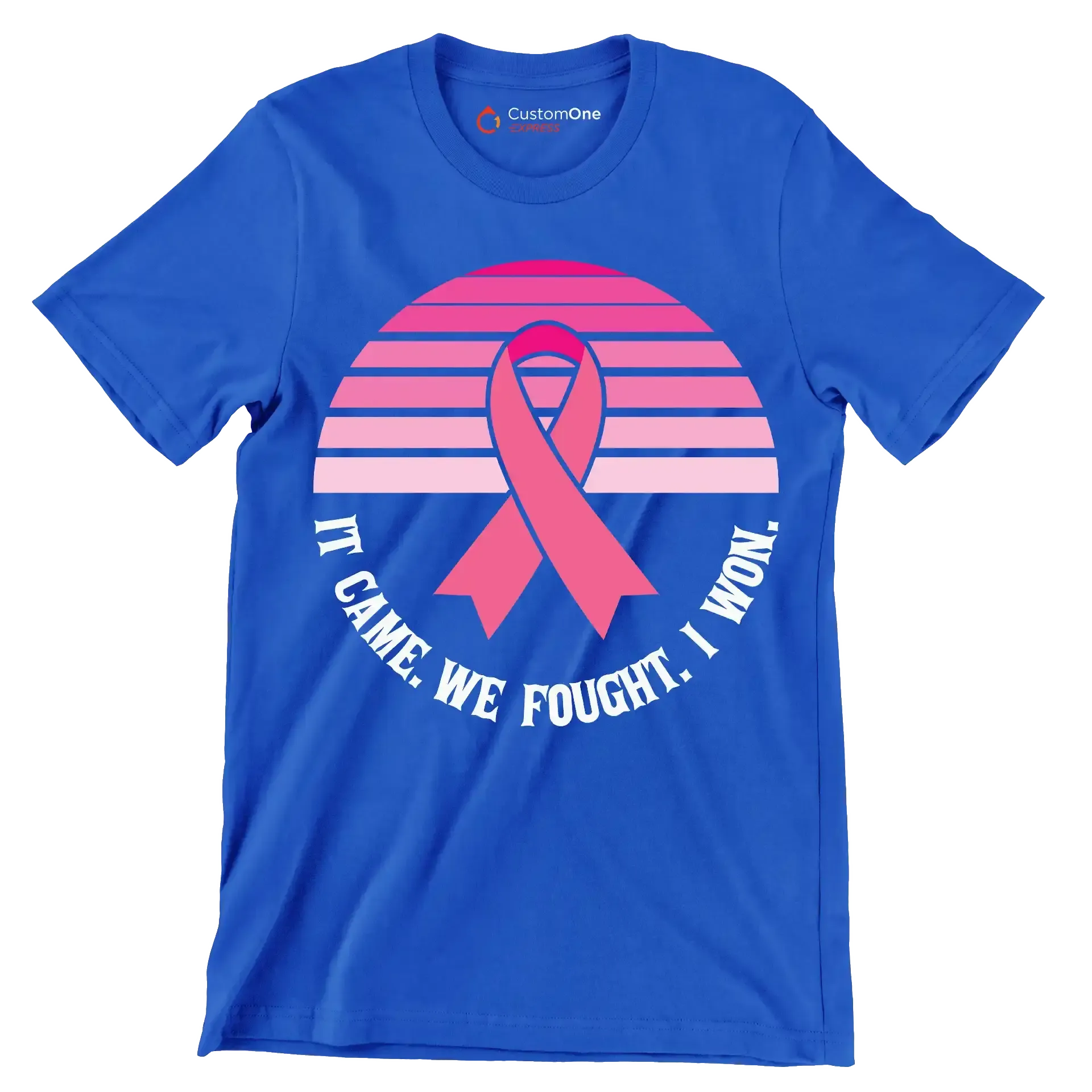 It came we fought I won - Breast Cancer Awareness T-Shirt-Blue-S-Custom One Express