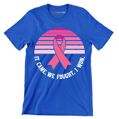 It came we fought I won - Breast Cancer Awareness T-Shirt-Blue-S-Custom One Express