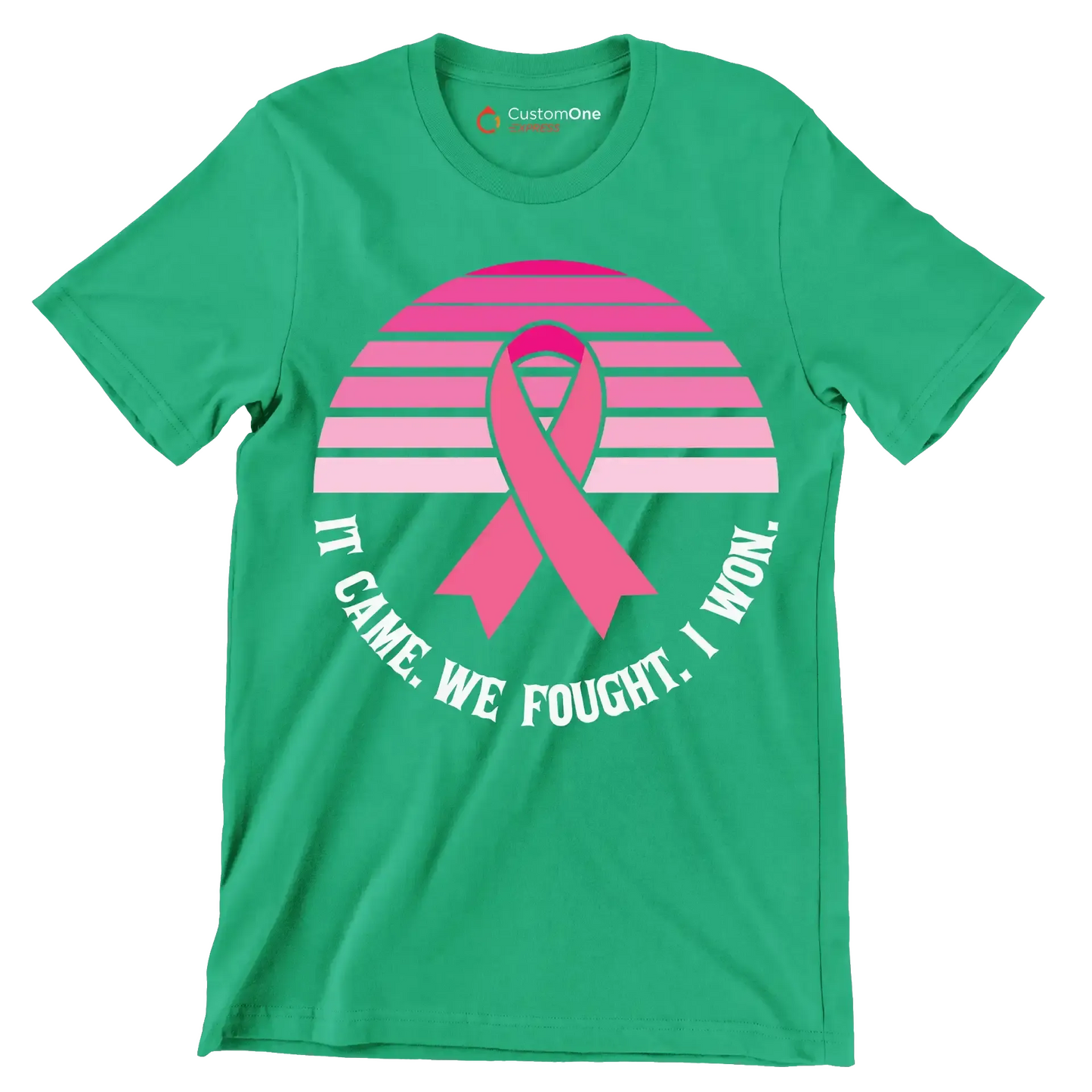 It came we fought I won - Breast Cancer Awareness T-Shirt-Green-S-Custom One Express