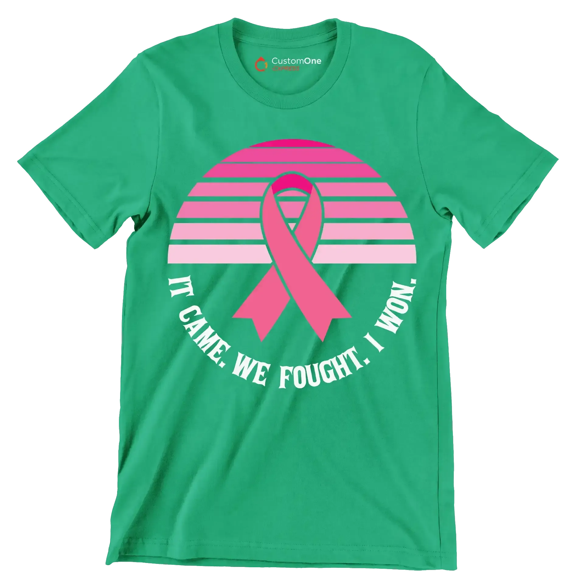 It came we fought I won - Breast Cancer Awareness T-Shirt-Green-S-Custom One Express