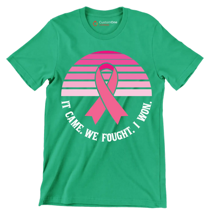 It came we fought I won - Breast Cancer Awareness T-Shirt-Green-S-Custom One Express